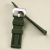Panerai Olive Green Rubber Strap with silver buckle on front-side view - Strapmeister