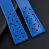 Blue Tag Heuer Rubber Straps. Showing front and back view of the straps without the clasp.