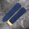 This is a 25/19mm blue watch strap for hublot with gold replacement clasp. Made from quality silicone rubber and matched with a layer of suede calf leather. Sourced by Strapmeister