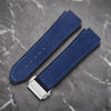 This is a 25/19mm blue watch strap for hublot with rose silver replacement clasp. Made from quality silicone rubber and matched with a layer of suede calf leather. Sourced by Strapmeister