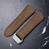 This is a 25/19mm brown watch strap for hublot with silver replacement clasp. Made from quality silicone rubber and matched with a layer of suede calf leather. Sourced by Strapmeister