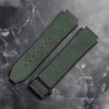 This is a 25/19mm green watch strap for hublot with rose black replacement clasp. Made from quality silicone rubber and matched with a layer of suede calf leather. Sourced by Strapmeister