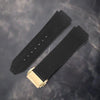 This is a 25/19mm black watch strap for hublot with gold replacement clasp. Made from quality silicone rubber and matched with a layer of suede calf leather. Sourced by Strapmeister