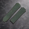 This is a 25/19mm green watch strap for hublot without replacement clasp. Made from quality silicone rubber and matched with a layer of suede calf leather. Sourced by Strapmeister