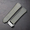 This is a 25/19mm grey watch strap for hublot with silver replacement clasp. Made from quality silicone rubber and matched with a layer of suede calf leather. Sourced by Strapmeister