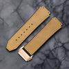 This is a 25/19mm khaki watch strap for hublot with rose gold replacement clasp. Made from quality silicone rubber and matched with a layer of suede calf leather. Sourced by Strapmeister