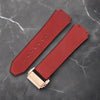 This is a 25/19mm watch strap for hublot in red color with rose gold clasp. Made from quality silicone rubber and matched with a layer of suede calf leather. Sourced by Strapmeister