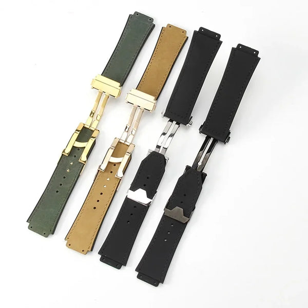 These are 25/19mm watch straps for hublot. Made from quality silicone rubber and matched with a layer of suede calf leather. Sourced by Strapmeister