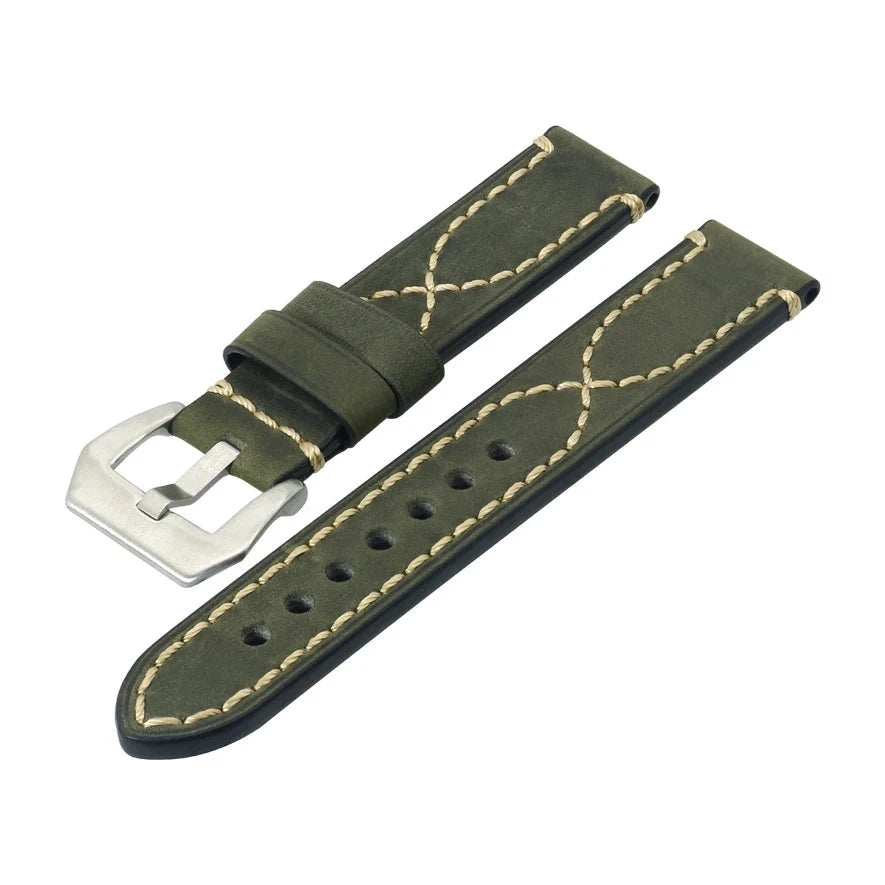 Panerai-style Leather cross stitch vintage strap-strapmeister - StrapMeister