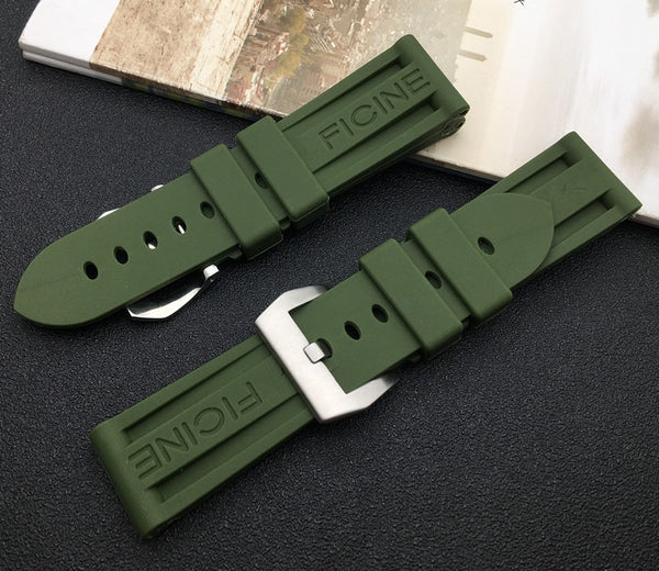 Panerai Olive Green Rubber Strap with silver buckle - Strapmeister