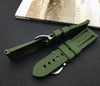 Panerai Olive Green Rubber Strap with silver buckle on side view - Strapmeister