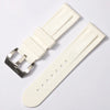 This is a White Panerai style submersible/diver rubber strap with polished silver buckle. Good quality rubber strap for the price