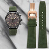 This is a Green Nylon Watch Strap with rose gold square clasp for IWC. This replacement strap brings a stylish and comfortable touch to your timepiece.  Sourced by Strapmeister