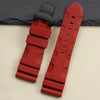 This is a Panerai Submersible replacement Rubber strap in red with black clasp by StrapMeister