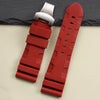 This is a Panerai Submersible replacement Rubber strap in red with silver clasp by StrapMeister