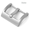 This is a Matte Silver AVIATOR STYLE TANG BUCKLE. Solid Buckle. Metal Watch Band Buckles. Stainless Steel Pin Buckle in 16mm 18mm 20mm 22mm 24mm. Sourced by Strapmeister