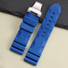 This is a Panerai Submersible replacement Rubber strap in blue with silver clasp and a logo by StrapMeister