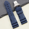 This is a Panerai Submersible replacement Rubber strap in dark blue with silver clasp by StrapMeister