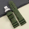 This is a Panerai Submersible replacement Rubber strap in green with silver clasp by StrapMeister