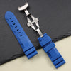 This is a Panerai Submersible replacement Rubber strap in blue with silver clasp by StrapMeister 