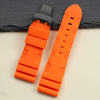 This is a Panerai Submersible replacement Rubber strap in orange with a black clasp by StrapMeisterblack 