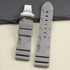 This is a Panerai Submersible replacement Rubber strap in grey with silver clasp and a logo by StrapMeister
