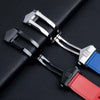 This is a Tag Heuer Rubber Straps with silver and black clasp. Showing how both clasp looks like.