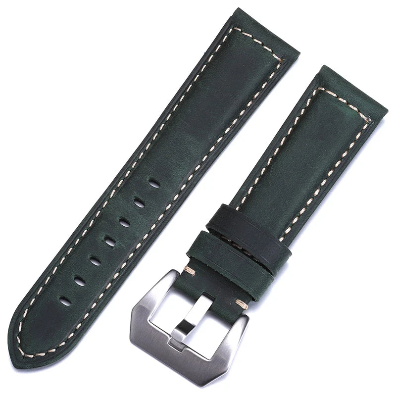 Vintage Suede Panerai style leather strap in dark green