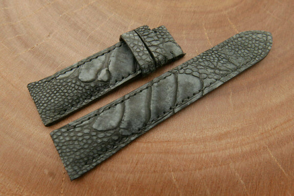 20mm/18mm Grey Genuine OSTRICH  Leather Stonewash Watch Strap - StrapMeister