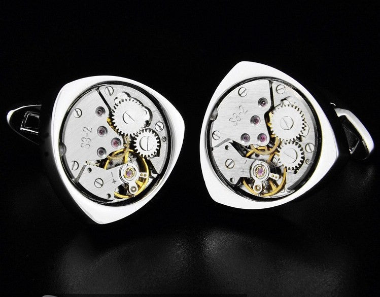 Hand wind Watch Movement triangle cufflinks - StrapMeister