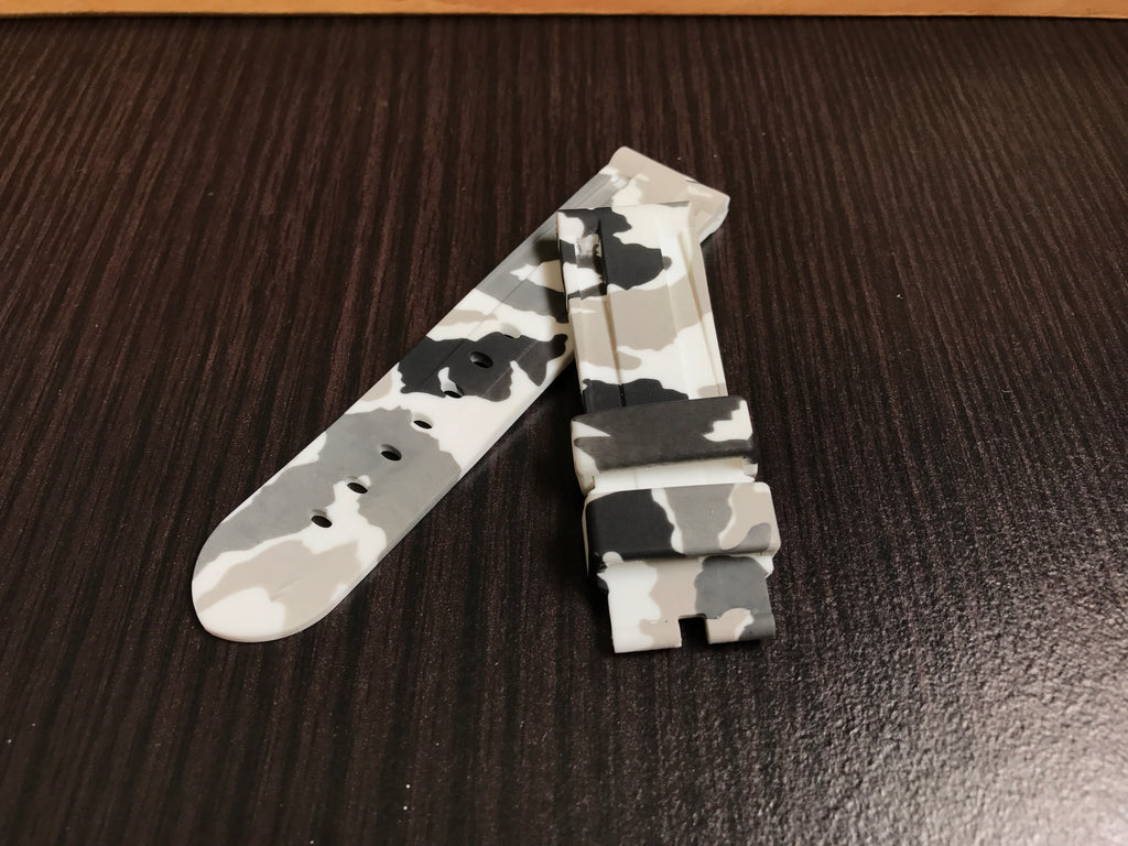 Arctic white camo rubber strap 24mm -free shipping - StrapMeister