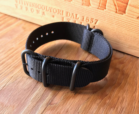 Zulu Black ballistic nylon strap/PVD rings-Strapmeister - StrapMeister