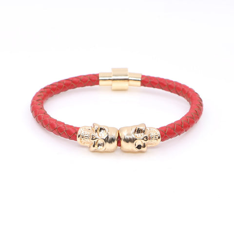 Twin Skull red leather bracelets - StrapMeister