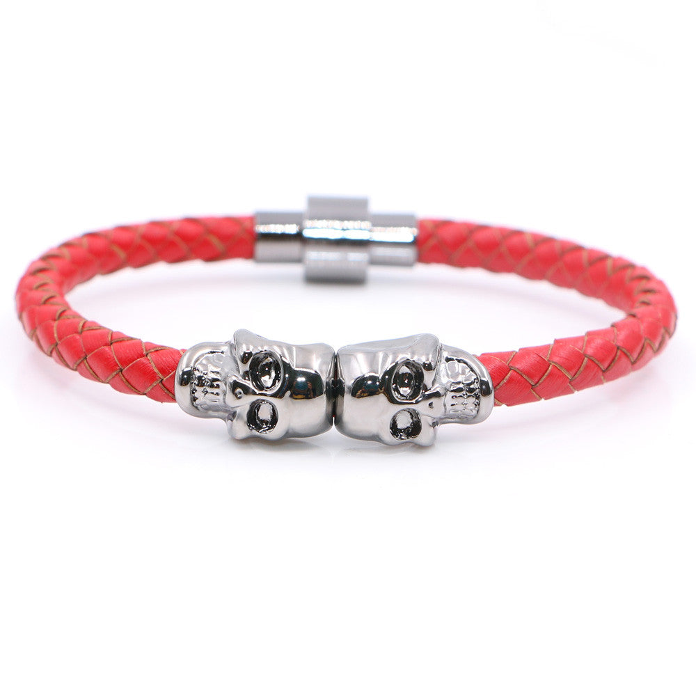 Twin Skull red leather bracelets - StrapMeister