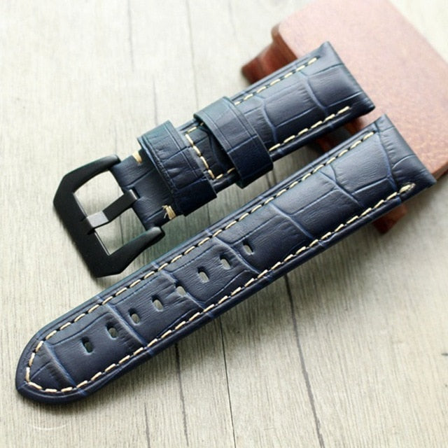 24mm Blue Leather Strap for PAM Free Shiping - StrapMeister