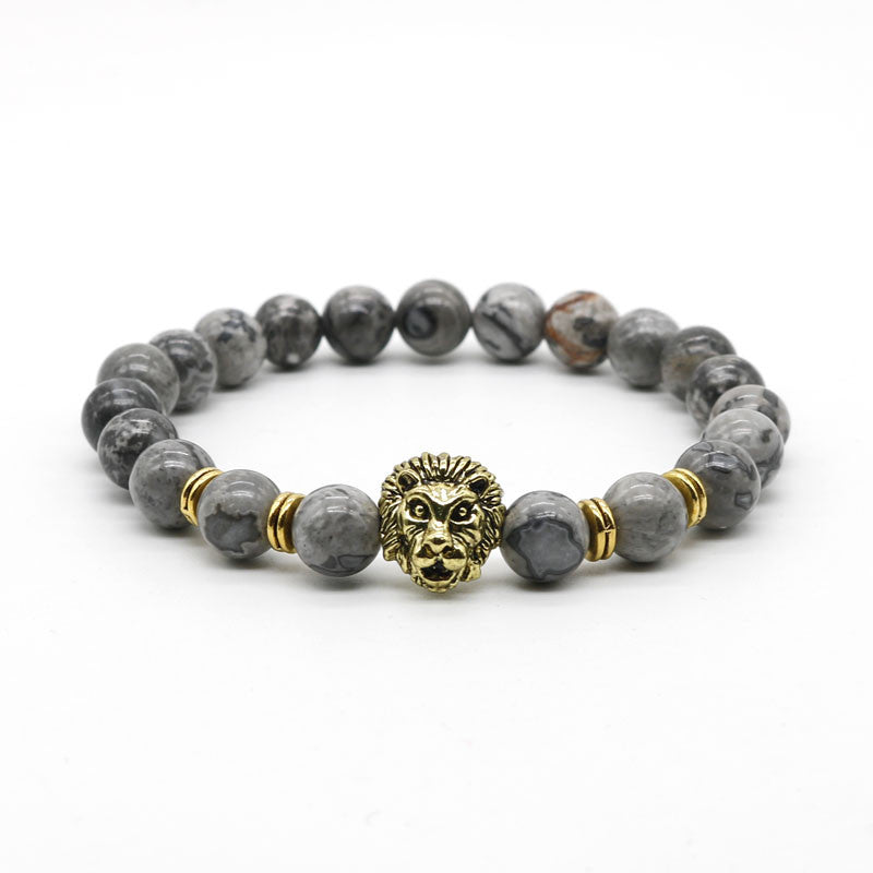Lion Head with grey natural stone bracelet - StrapMeister