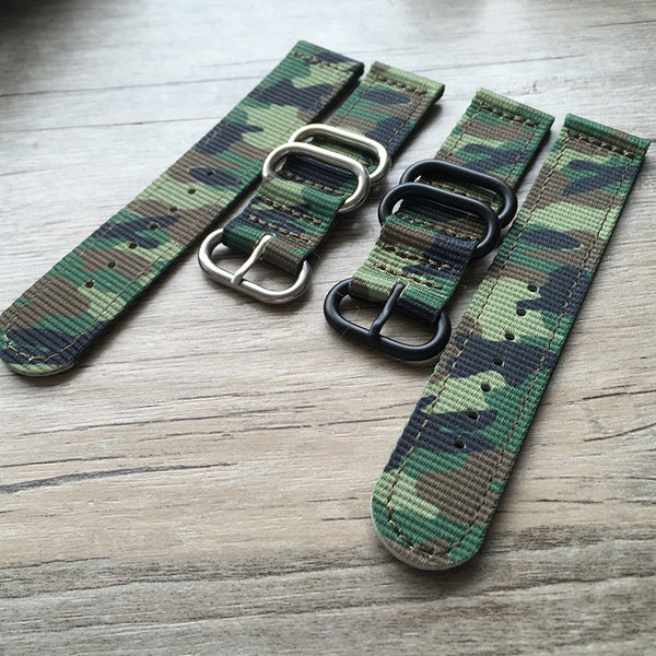 Green camo 2 piece zulu strap-strapmeister-free shipping - StrapMeister