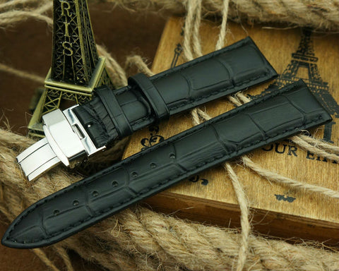 Crocodile Grained calf leather strap with butterfly clasp - StrapMeister