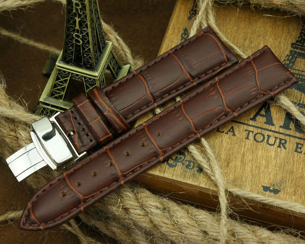 Crocodile Grained calf leather strap with butterfly clasp - StrapMeister