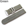 A green two-piece Leather Zulu strap with silver buckle 