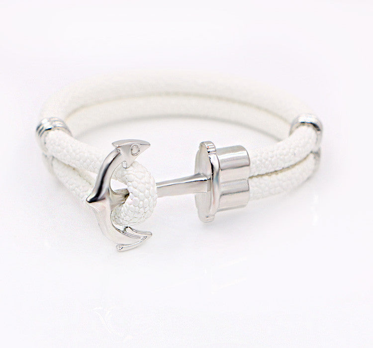Anchor & Stingray white leather bracelet - StrapMeister