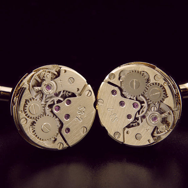 Hand wind Watch Movement gold plated cufflinks - StrapMeister