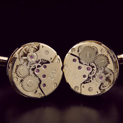 Hand wind Watch Movement gold plated cufflinks - StrapMeister