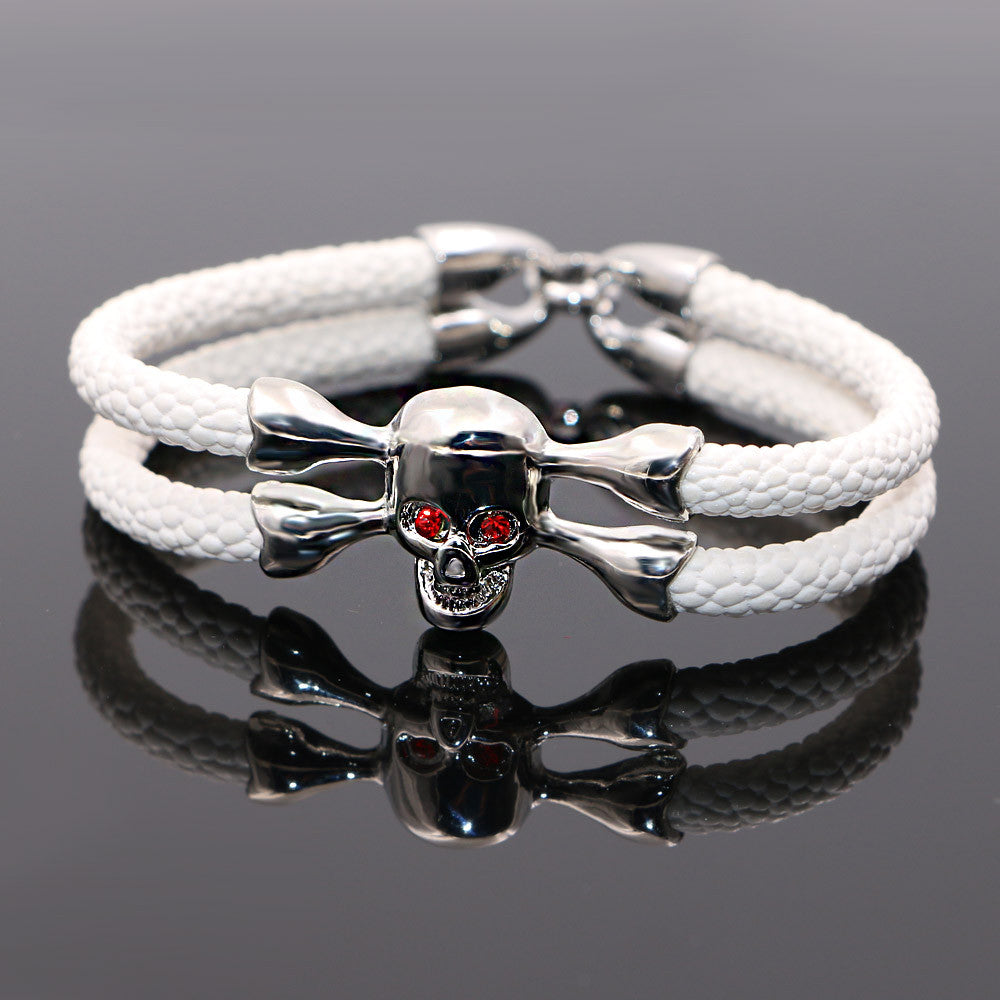 White stingray leather skull Bracelet - StrapMeister