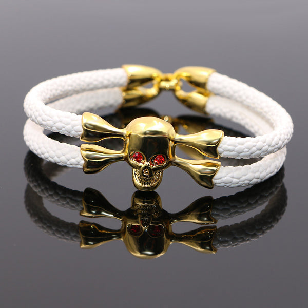 White stingray leather skull Bracelet - StrapMeister