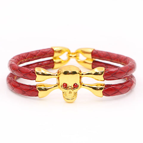 Red stingray skull leather Bracelet - StrapMeister