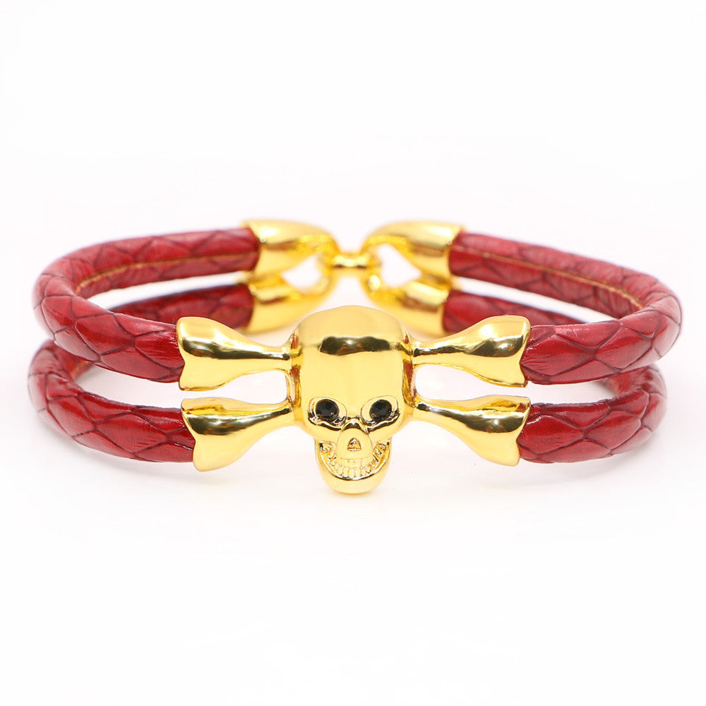 Red stingray skull leather Bracelet - StrapMeister