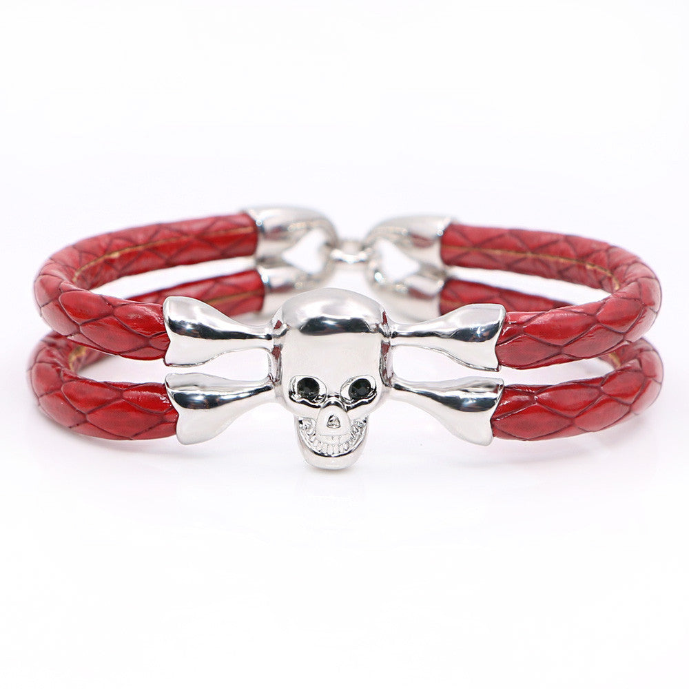 Red stingray skull leather Bracelet - StrapMeister