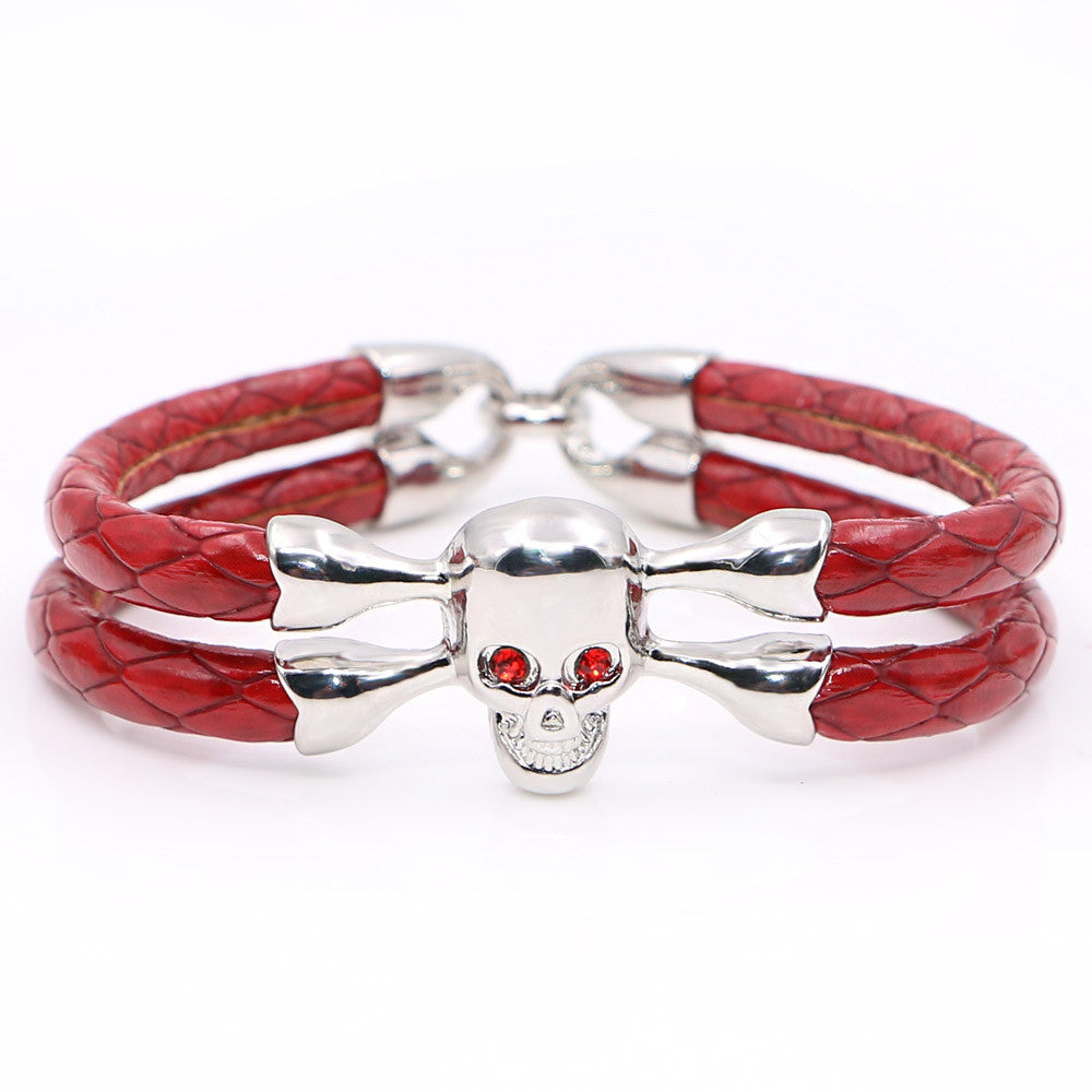 Red stingray skull leather Bracelet - StrapMeister