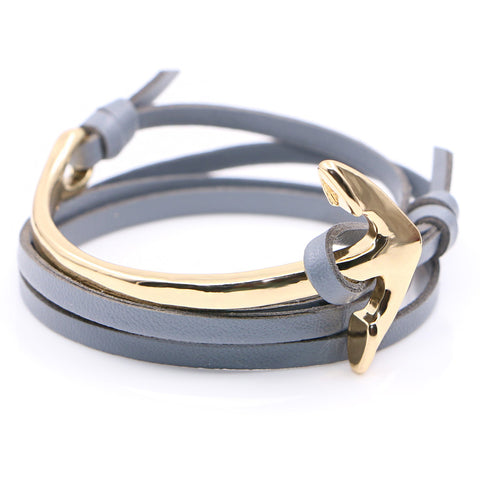 Half curve Anchor grey leather bracelet - StrapMeister